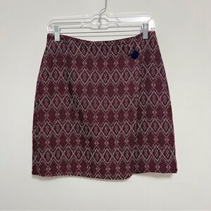 LOFT Burgundy Brocade Faux Wrap Mini Skirt Size 4